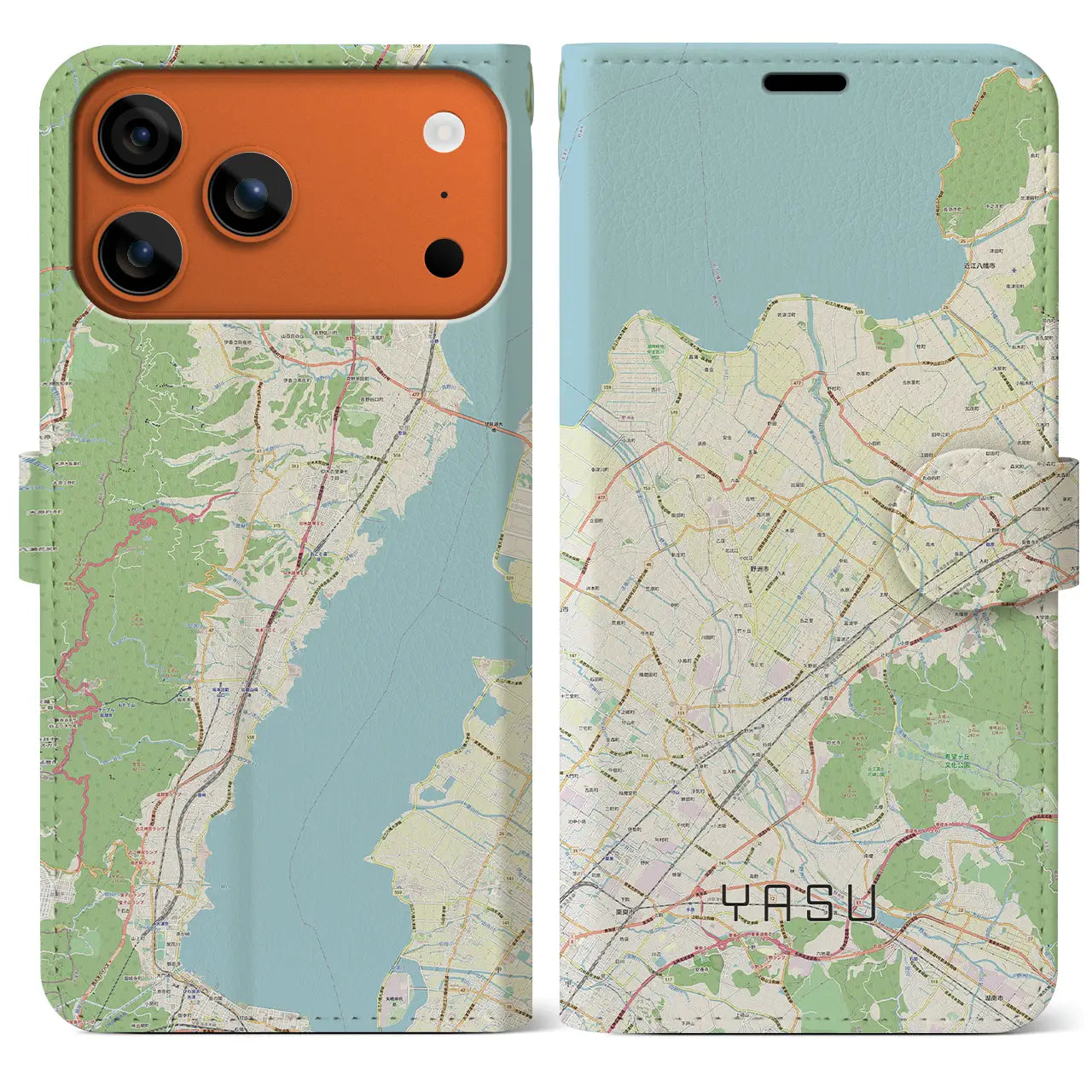 【野洲（滋賀県）】地図柄iPhoneケース（手帳タイプ）