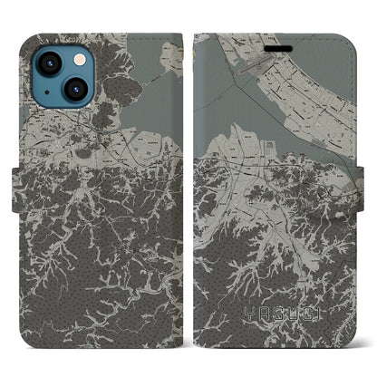 【安来（島根県）】地図柄iPhoneケース（手帳タイプ）モノトーン・iPhone 13 用