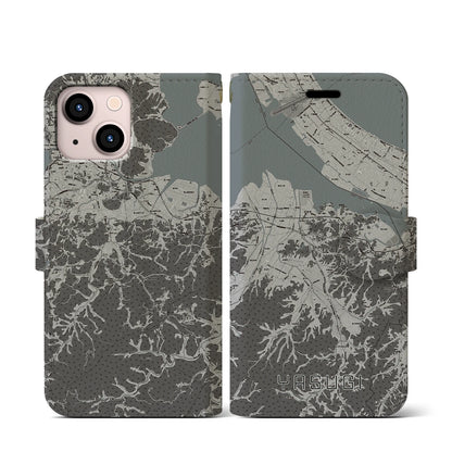 【安来（島根県）】地図柄iPhoneケース（手帳タイプ）モノトーン・iPhone 13 mini 用