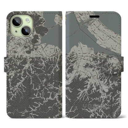 【安来（島根県）】地図柄iPhoneケース（手帳タイプ）モノトーン・iPhone 15 用