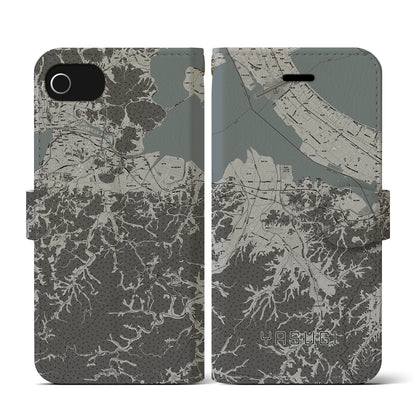 【安来（島根県）】地図柄iPhoneケース（手帳タイプ）モノトーン・iPhone SE（第3 / 第2世代） / 8 / 7 / 6s / 6 用