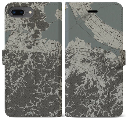 【安来（島根県）】地図柄iPhoneケース（手帳タイプ）モノトーン・iPhone 8Plus /7Plus / 6sPlus / 6Plus 用