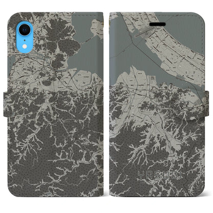 【安来（島根県）】地図柄iPhoneケース（手帳タイプ）モノトーン・iPhone XR 用