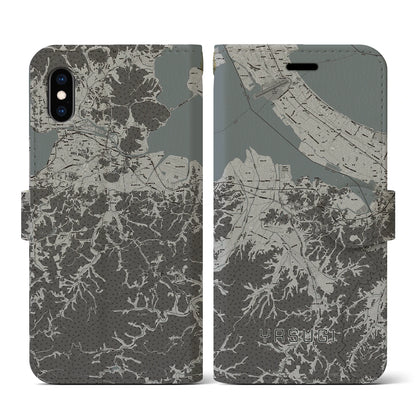 【安来（島根県）】地図柄iPhoneケース（手帳タイプ）モノトーン・iPhone XS / X 用