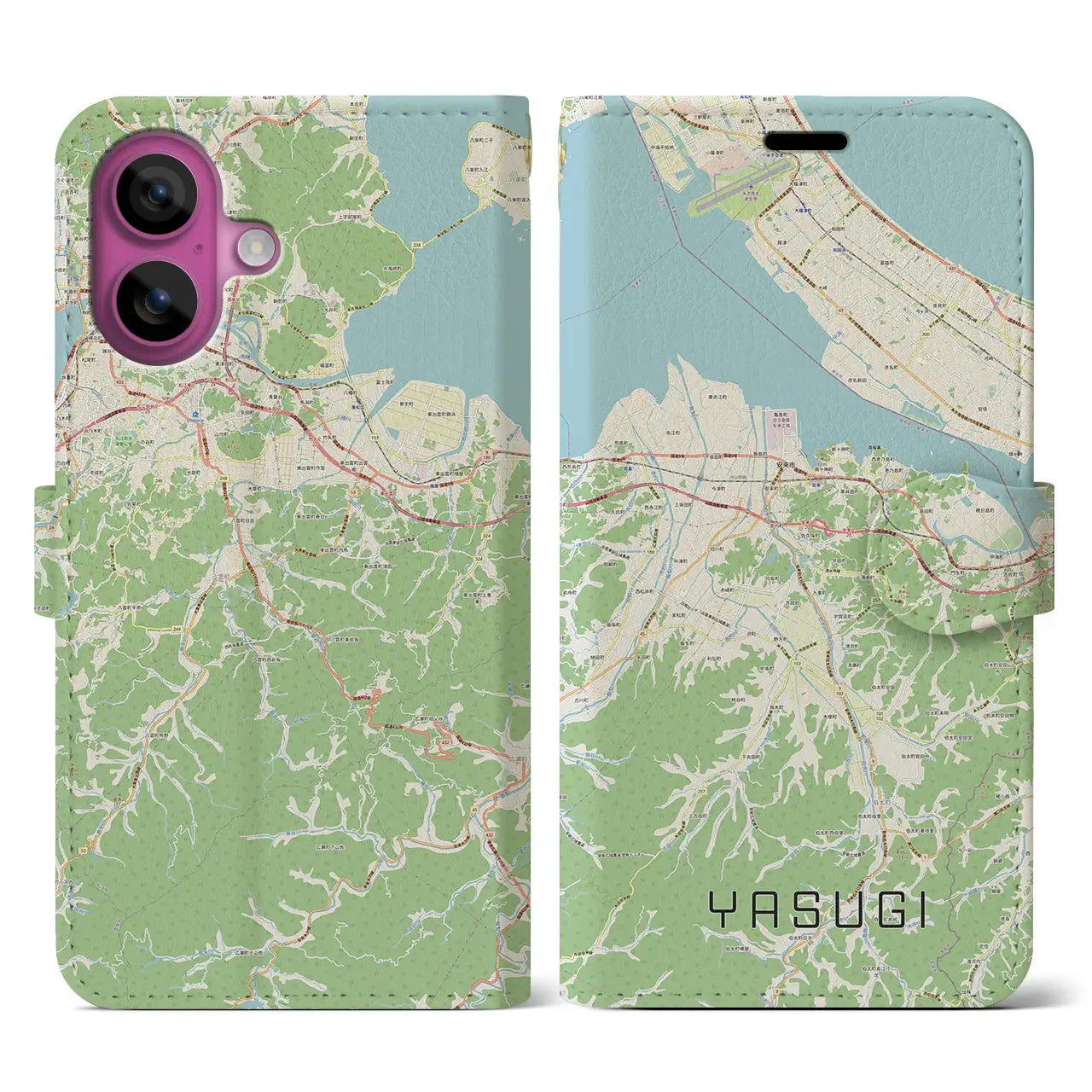 【安来（島根県）】地図柄iPhoneケース（手帳タイプ）ナチュラル・iPhone 16 Pro 用