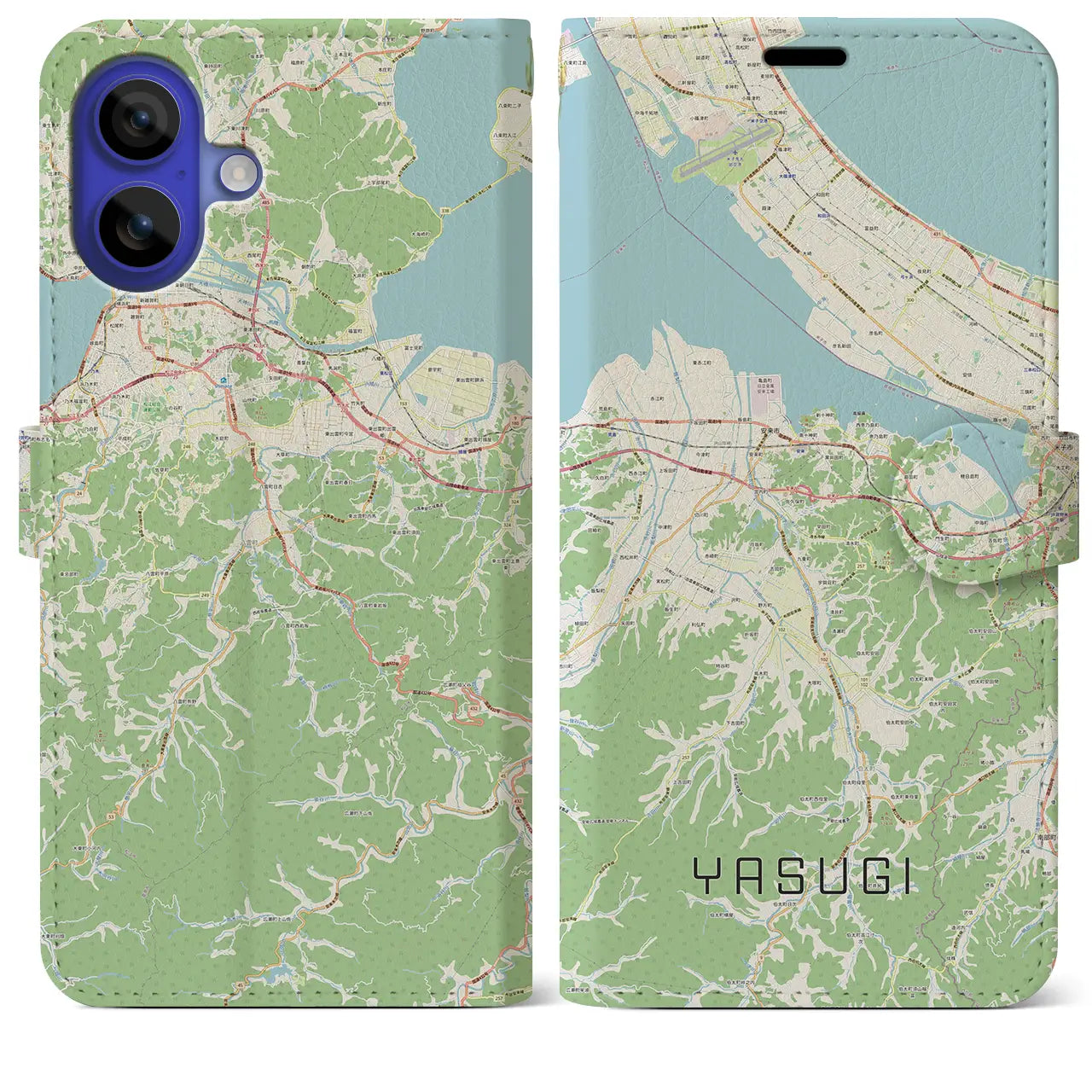 【安来（島根県）】地図柄iPhoneケース（手帳タイプ）ナチュラル・iPhone 16 Pro Max 用