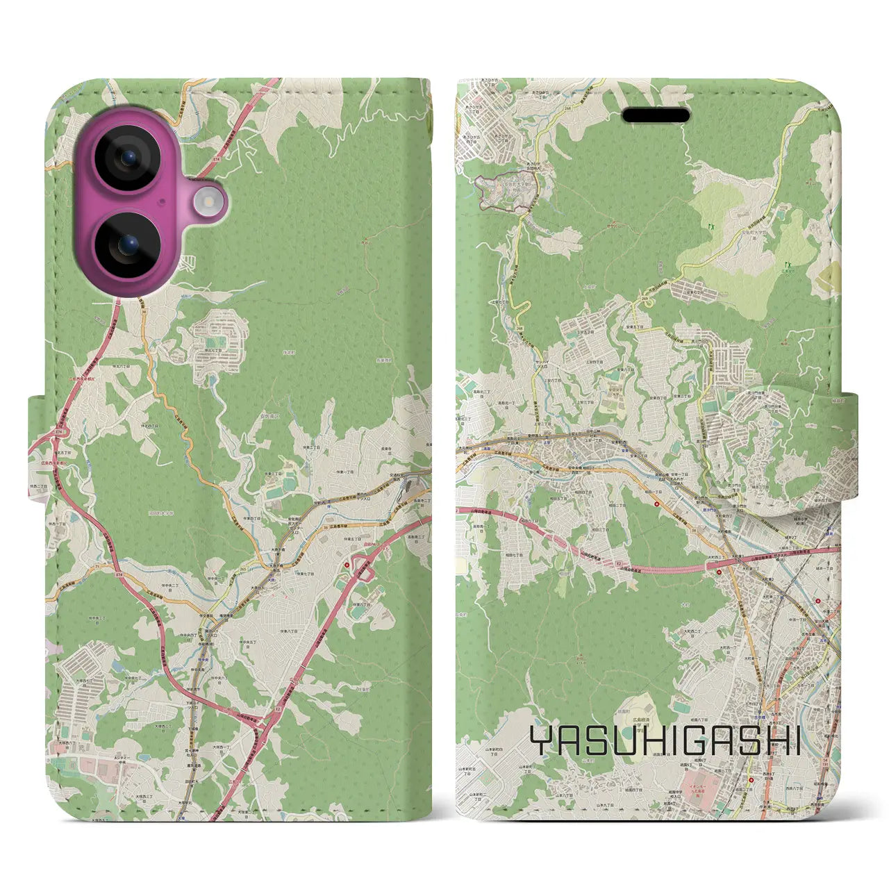 【安東（広島県）】地図柄iPhoneケース（手帳タイプ）ナチュラル・iPhone 16 Pro 用