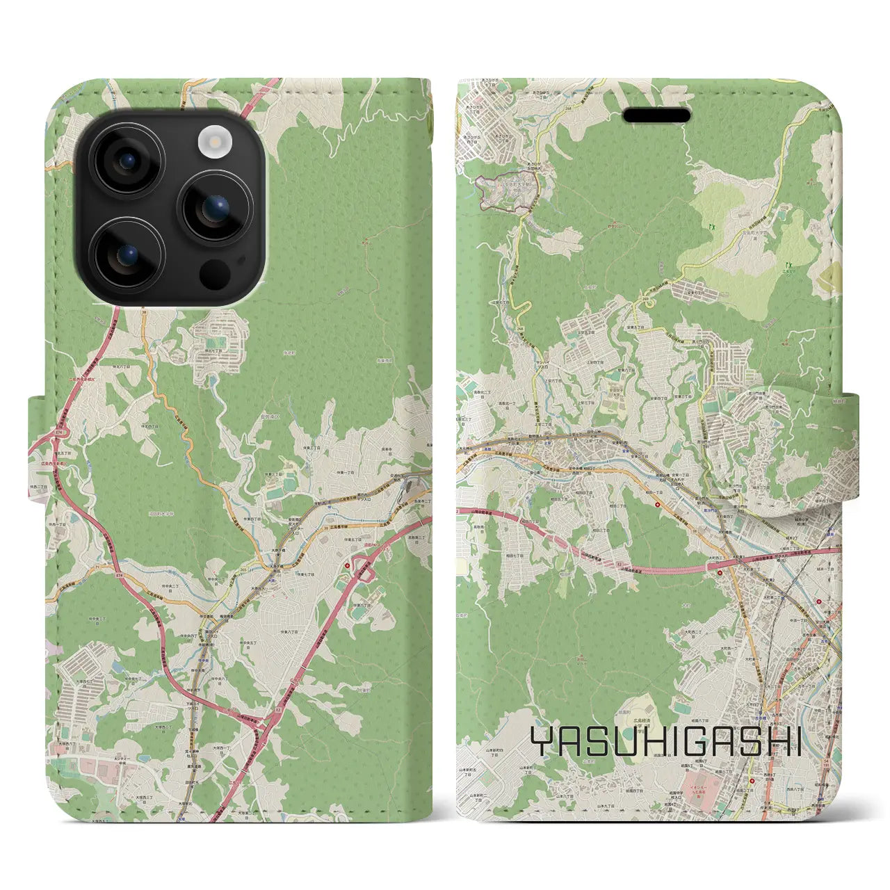 【安東（広島県）】地図柄iPhoneケース（手帳タイプ）ナチュラル・iPhone 16 用