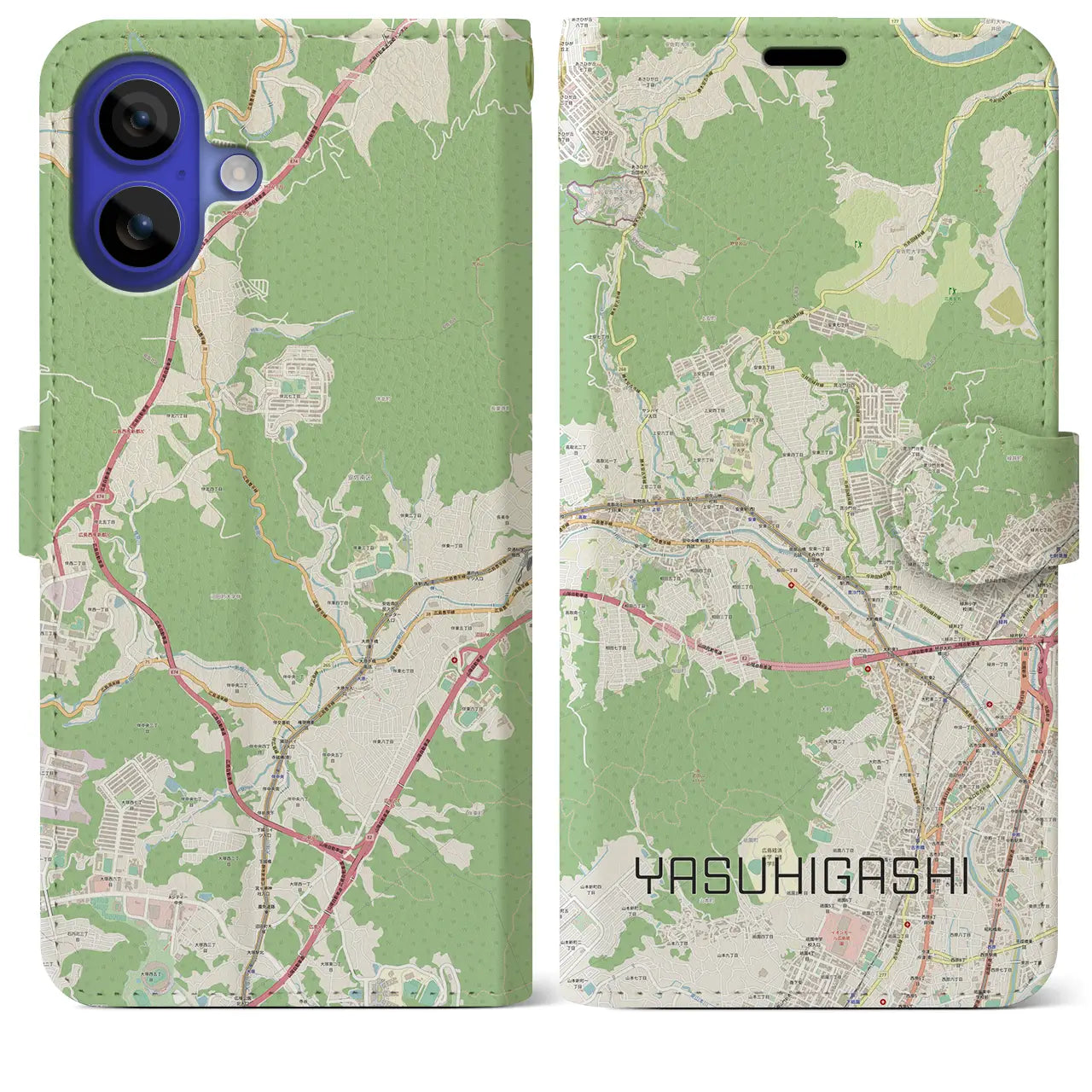 【安東（広島県）】地図柄iPhoneケース（手帳タイプ）ナチュラル・iPhone 16 Pro Max 用