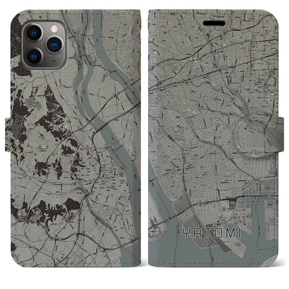 【弥富（愛知県）】地図柄iPhoneケース（手帳タイプ）モノトーン・iPhone 11 Pro Max 用