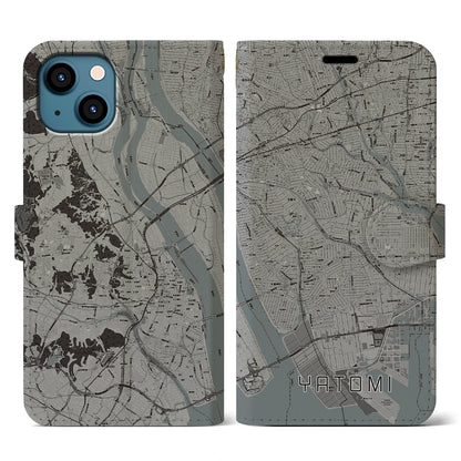 【弥富（愛知県）】地図柄iPhoneケース（手帳タイプ）モノトーン・iPhone 13 用