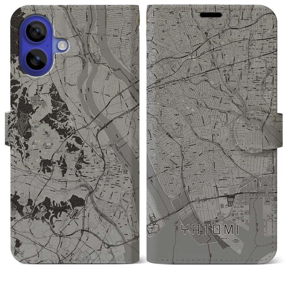 【弥富(愛知県)】地図柄iPhoneケース(手帳タイプ)モノトーン・iPhone 16 Pro Max 用