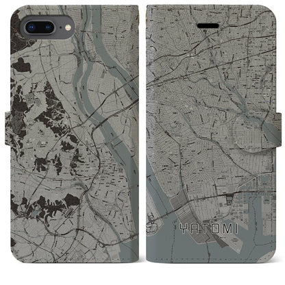 【弥富（愛知県）】地図柄iPhoneケース（手帳タイプ）モノトーン・iPhone 8Plus /7Plus / 6sPlus / 6Plus 用