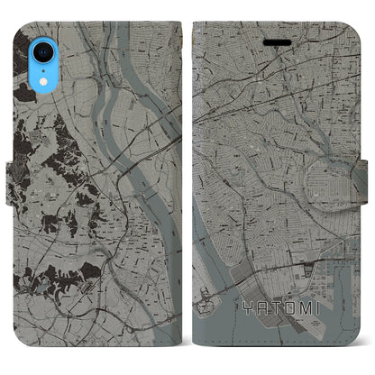 【弥富（愛知県）】地図柄iPhoneケース（手帳タイプ）モノトーン・iPhone XR 用