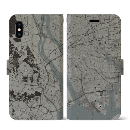 【弥富（愛知県）】地図柄iPhoneケース（手帳タイプ）モノトーン・iPhone XS / X 用
