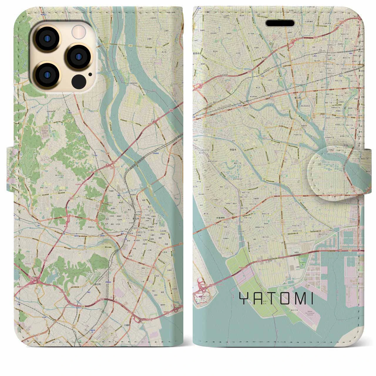 【弥富（愛知県）】地図柄iPhoneケース（手帳タイプ）