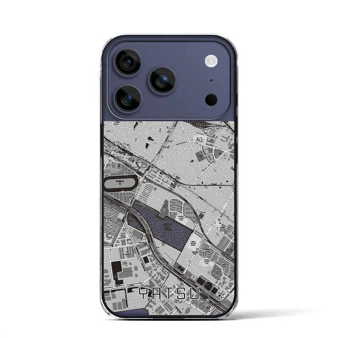 【谷津（千葉県）】地図柄iPhoneケース（クリアタイプ）モノトーン・iPhone 17 Pro Max 用