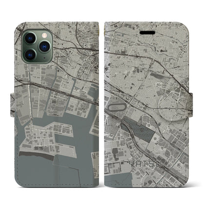 【谷津（千葉県）】地図柄iPhoneケース（手帳タイプ）モノトーン・iPhone 11 Pro 用