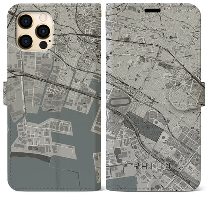 【谷津（千葉県）】地図柄iPhoneケース（手帳タイプ）モノトーン・iPhone 12 Pro Max 用