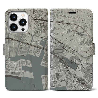 【谷津（千葉県）】地図柄iPhoneケース（手帳タイプ）モノトーン・iPhone 13 Pro 用