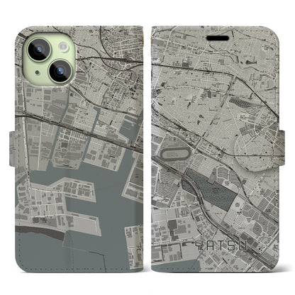 【谷津（千葉県）】地図柄iPhoneケース（手帳タイプ）モノトーン・iPhone 15 用