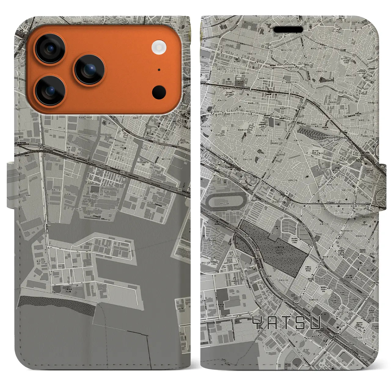 【谷津（千葉県）】地図柄iPhoneケース（手帳タイプ）