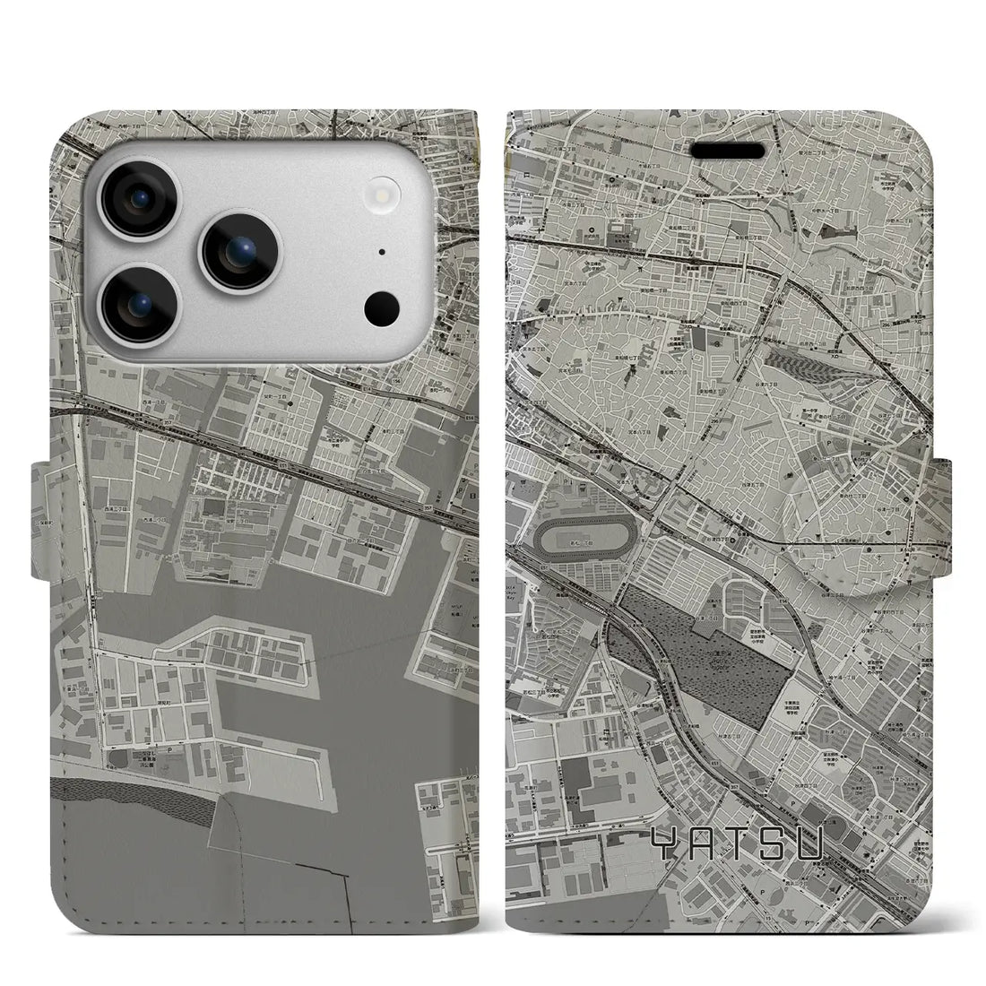 【谷津（千葉県）】地図柄iPhoneケース（手帳タイプ）