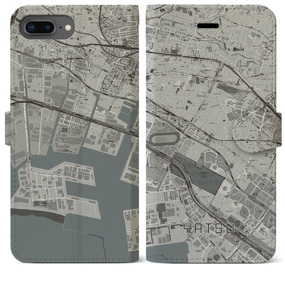 【谷津（千葉県）】地図柄iPhoneケース（手帳タイプ）モノトーン・iPhone 8Plus /7Plus / 6sPlus / 6Plus 用