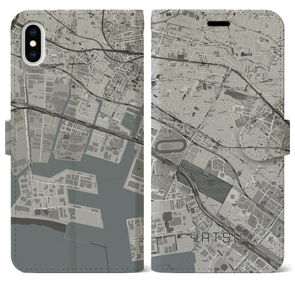 【谷津（千葉県）】地図柄iPhoneケース（手帳タイプ）モノトーン・iPhone XS Max 用