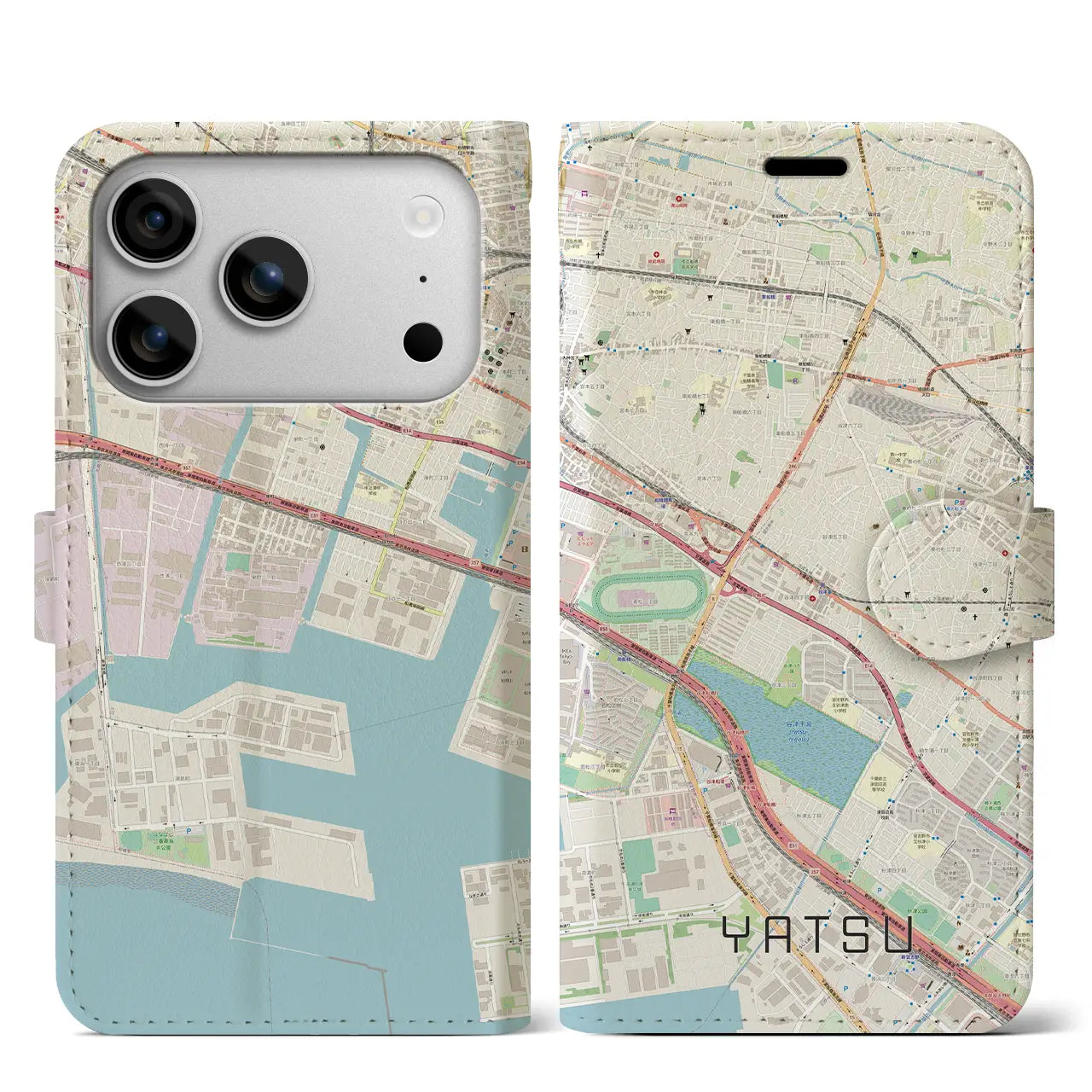 【谷津（千葉県）】地図柄iPhoneケース（手帳タイプ）