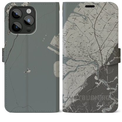 【八代（熊本県）】地図柄iPhoneケース（手帳タイプ）モノトーン・iPhone 15 Pro Max 用