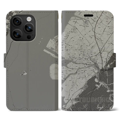 【八代（熊本県）】地図柄iPhoneケース（手帳タイプ）モノトーン・iPhone 16 用