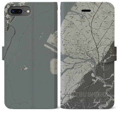 【八代（熊本県）】地図柄iPhoneケース（手帳タイプ）モノトーン・iPhone 8Plus /7Plus / 6sPlus / 6Plus 用