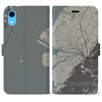 【八代（熊本県）】地図柄iPhoneケース（手帳タイプ）モノトーン・iPhone XR 用