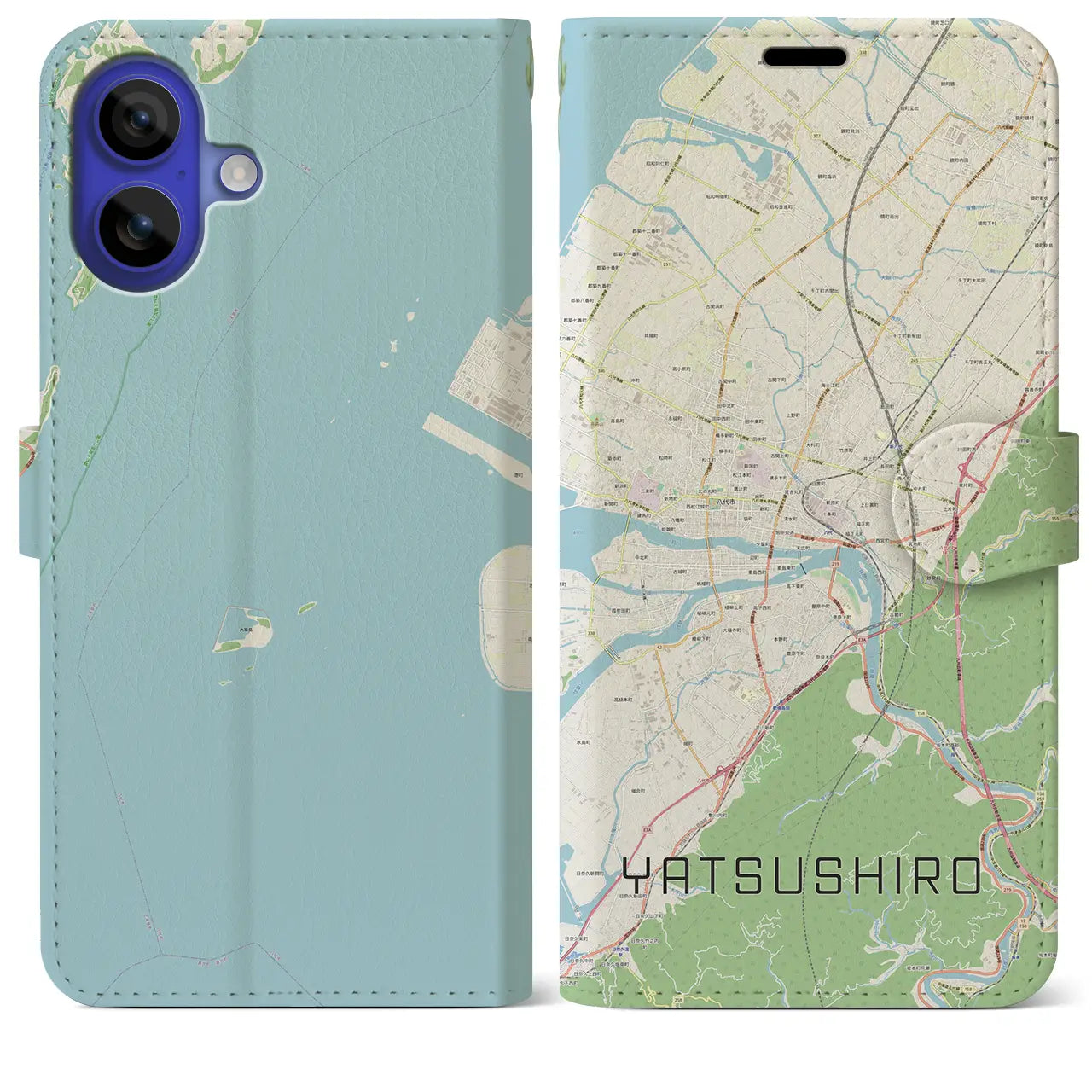 【八代（熊本県）】地図柄iPhoneケース（手帳タイプ）ナチュラル・iPhone 16 Pro Max 用