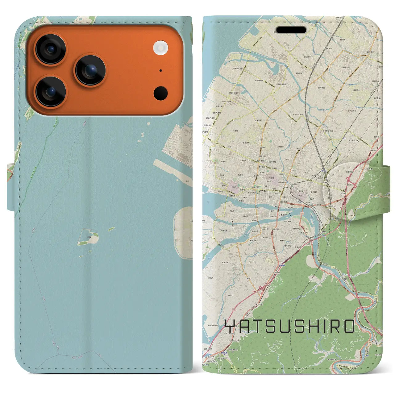 【八代（熊本県）】地図柄iPhoneケース（手帳タイプ）