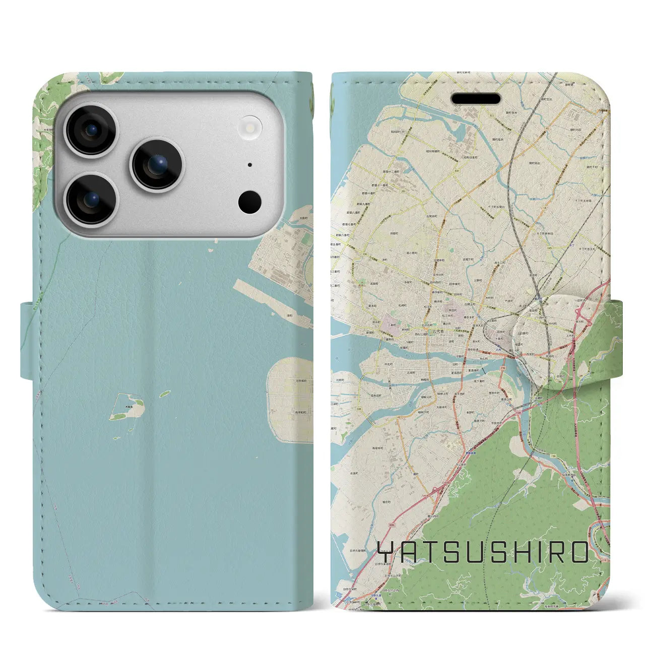 【八代（熊本県）】地図柄iPhoneケース（手帳タイプ）