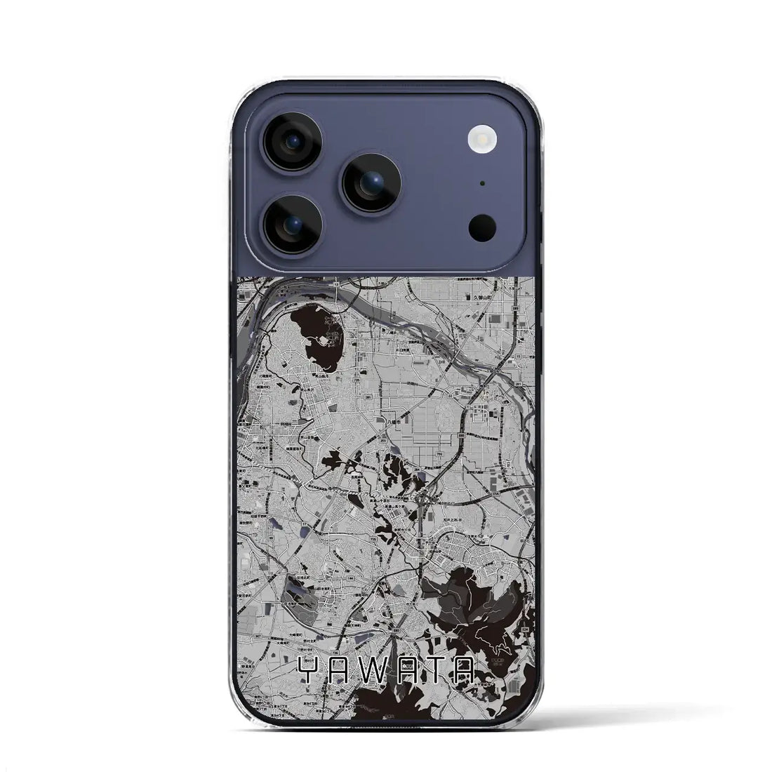 【八幡（京都府）】地図柄iPhoneケース（クリアタイプ）モノトーン・iPhone 17 Pro Max 用