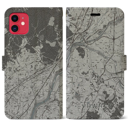 【八幡（京都府）】地図柄iPhoneケース（手帳タイプ）モノトーン・iPhone 11 用