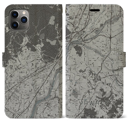 【八幡（京都府）】地図柄iPhoneケース（手帳タイプ）モノトーン・iPhone 11 Pro Max 用