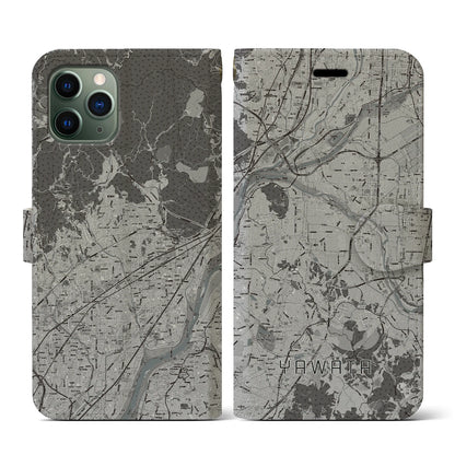 【八幡（京都府）】地図柄iPhoneケース（手帳タイプ）モノトーン・iPhone 11 Pro 用