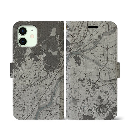 【八幡（京都府）】地図柄iPhoneケース（手帳タイプ）モノトーン・iPhone 12 mini 用