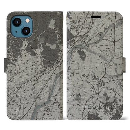 【八幡（京都府）】地図柄iPhoneケース（手帳タイプ）モノトーン・iPhone 13 用