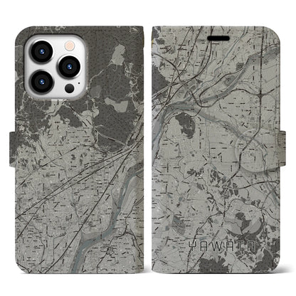 【八幡（京都府）】地図柄iPhoneケース（手帳タイプ）モノトーン・iPhone 13 Pro 用