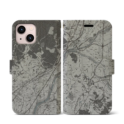 【八幡（京都府）】地図柄iPhoneケース（手帳タイプ）モノトーン・iPhone 13 mini 用