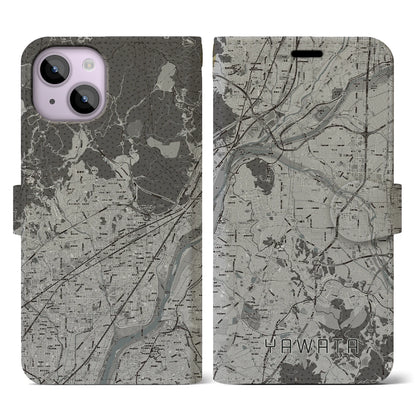 【八幡（京都府）】地図柄iPhoneケース（手帳タイプ）モノトーン・iPhone 14 用