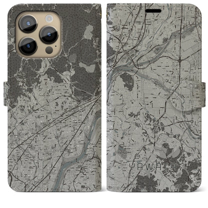 【八幡（京都府）】地図柄iPhoneケース（手帳タイプ）モノトーン・iPhone 14 Pro Max 用