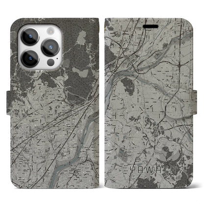 【八幡（京都府）】地図柄iPhoneケース（手帳タイプ）モノトーン・iPhone 14 Pro 用