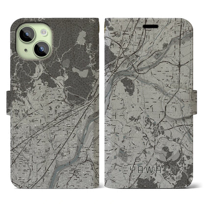 【八幡（京都府）】地図柄iPhoneケース（手帳タイプ）モノトーン・iPhone 15 用