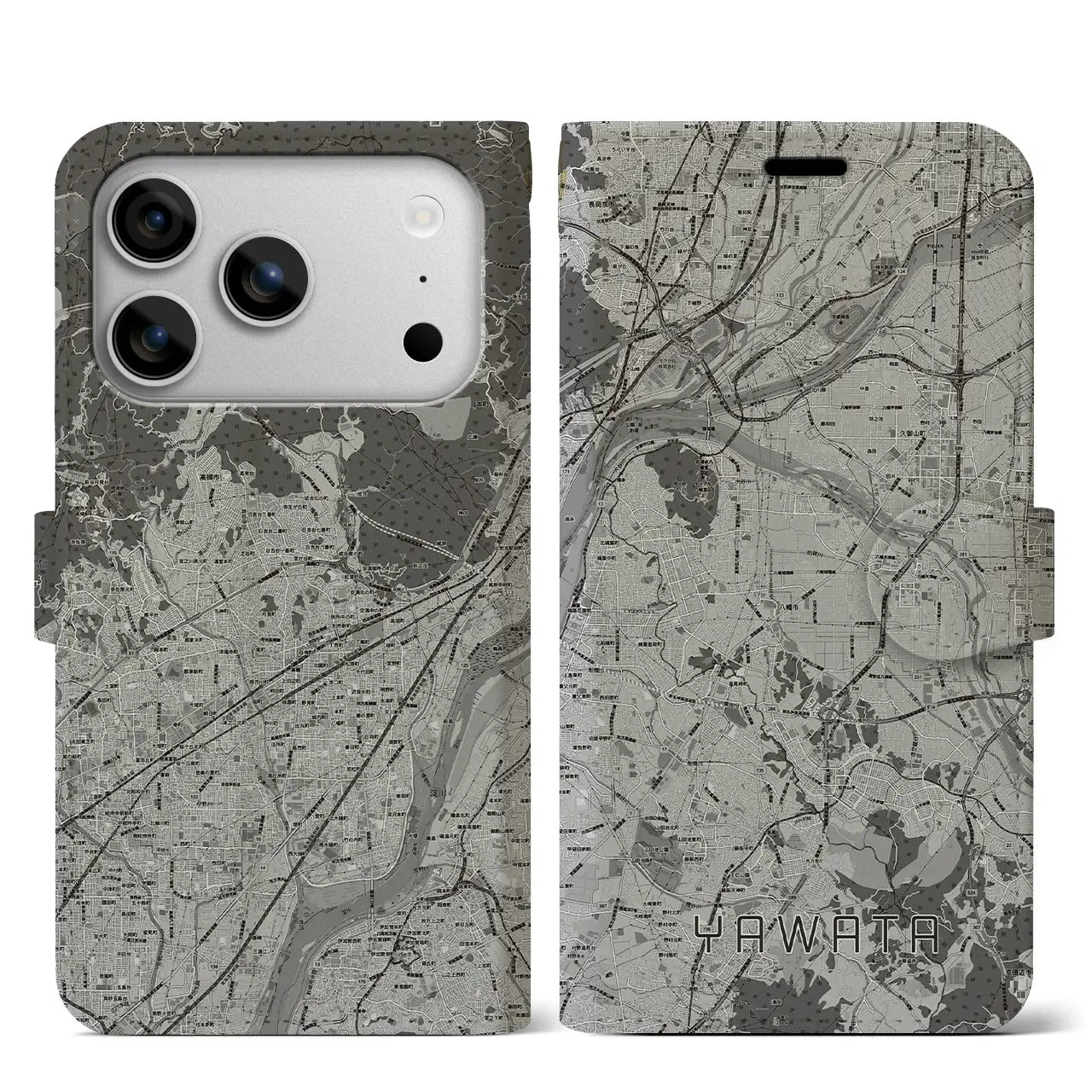 【八幡（京都府）】地図柄iPhoneケース（手帳タイプ）